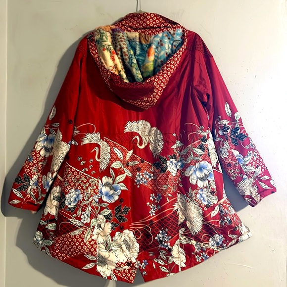 Johnny Was jacket with lots of printed designs. Detachable Hoddie NWOT - Picture 4 of 16